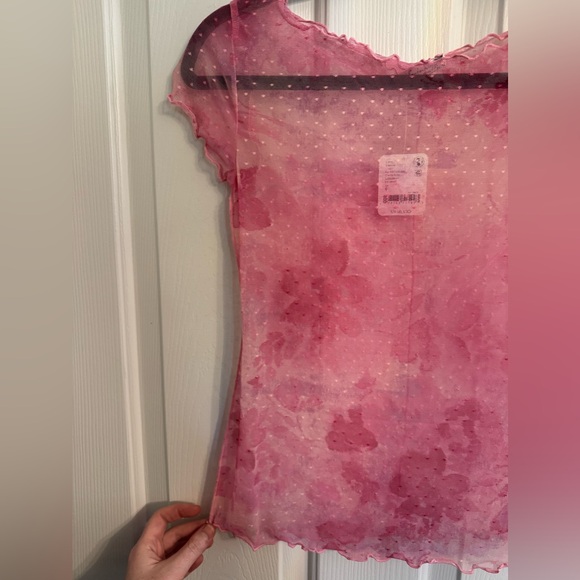 Free People Mesh Pink Floral Printed On The Dot Baby Tee - Picture 3 of 12